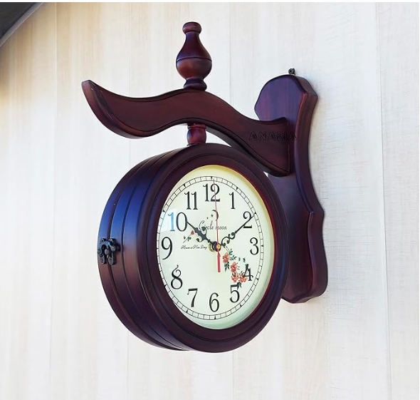 Anabia Large Wooden Station Dubble Side Wall Clock, Home Decor, Office Decor Wall Clock Brown