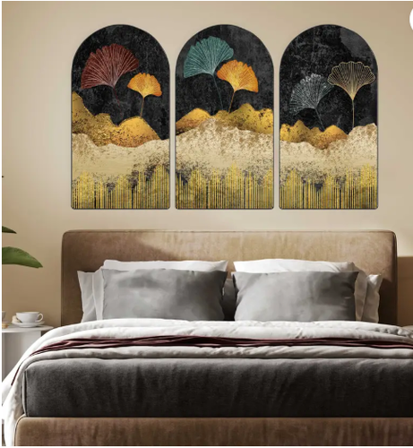 saf Abstract Ginkgo Leaf Wall Decor for Living Room, Bedroom, Hotels  (Yellow)