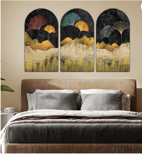 saf Abstract Ginkgo Leaf Wall Decor for Living Room, Bedroom, Hotels  (Yellow)