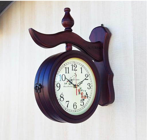 Anabia Large Wooden Station Dubble Side Wall Clock, Home Decor, Office Decor Wall Clock Brown